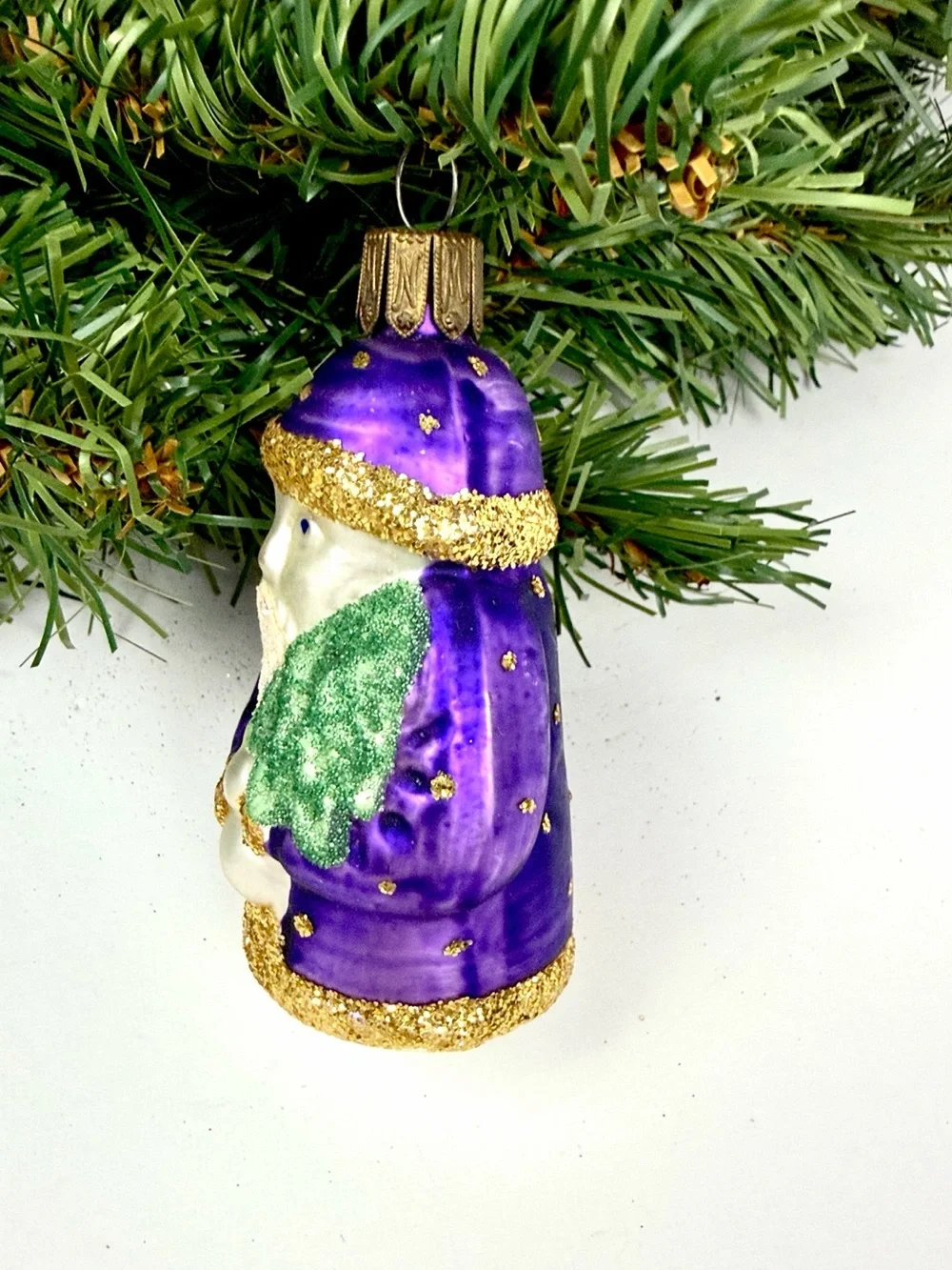 Vtg Shimmering Santa Claus Purple Blown Glass Christmas Ornament Czech Republic